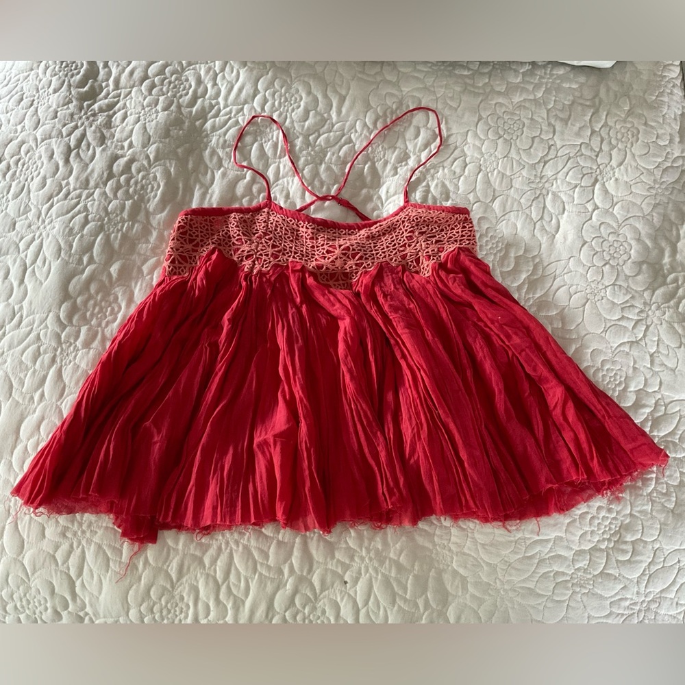 Free People Red Camisole Top Embroidered gauze swing